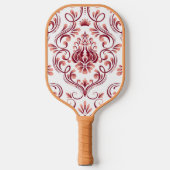 Perzik Bourgogne en witte Damask Floral Pickleball Paddle (Voorkant)