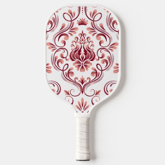 Perzik Bourgogne en witte Damask Floral Pickleball Paddle (Voorkant)