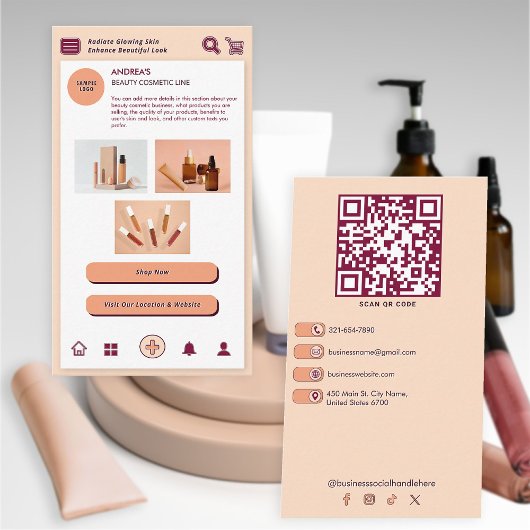 Perzik Bourgogne Merk Schoonheid Cosmetische QR Co Visitekaartje