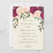 Perzik Bourgondië Bloemen Bruids Douche Uitnodigin Kaart (Voorkant)