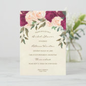Perzik Bourgondië Bloemen Bruids Douche Uitnodigin Kaart (Staand voorkant)