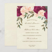 Perzik Bourgondië Bloemen Bruids Douche Uitnodigin Kaart (Voorkant / Achterkant)
