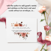 Perzik, Bourgondië Blush Bloemen Bruiloft Scheur v All In One Uitnodiging