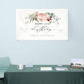 Perzik Bourgondië en Blush Bloemen Verjaardagsfees Spandoek (Beurs)