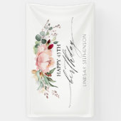 Perzik Bourgondië en Blush Bloemen Verjaardagsfees Spandoek (Verticaal)