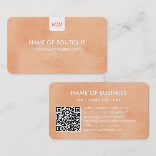 Perzik Boutique QR Code Ontwerp Visitekaartje (Voorkant / Achterkant)