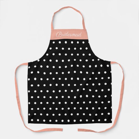 Perzik Bridesmaid Black en White Polka Dot Name Schort (Voorkant)