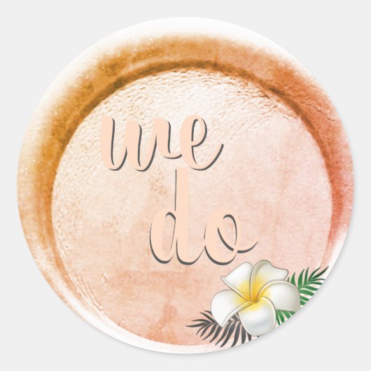 *~* Perzik Bronzen Bloem Waslak Stempel Bruiloft Ronde Sticker (Voorkant)