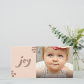 Perzik & Bronzen Glitter Joy Kerst Fotokaart Feestdagenkaart (Staand voorkant)