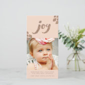 Perzik & Bronzen Glitter Joy Kerst Fotokaart Feestdagenkaart (Staand voorkant)