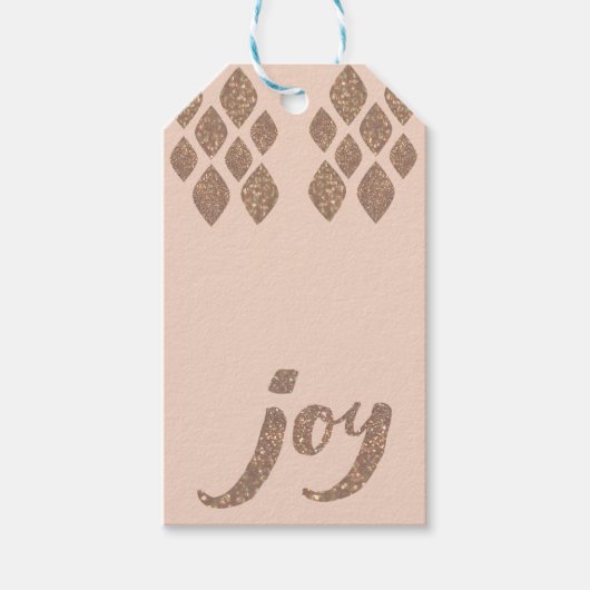 Perzik & Bronzen Glitter Joy Kerstmis Cadeaulabel (Voorkant)