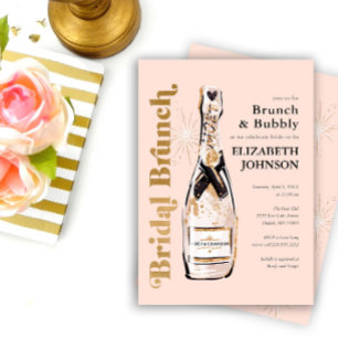 Perzik Bruids Brunch en Mousserende Wijn Bruiloft Kaart