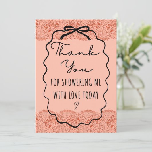 Perzik bruidsfeest bedankkaart (Staand voorkant)