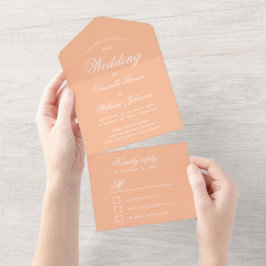 Perzik Bruiloft Elegante Script  Moderne Kleur RSV All In One Uitnodiging