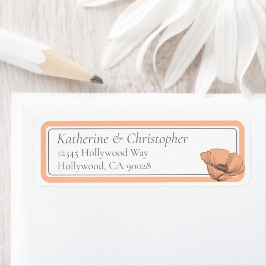 Perzik Bruiloft Moderne Elegante Bloemen Poppies R Etiket (Insitu)