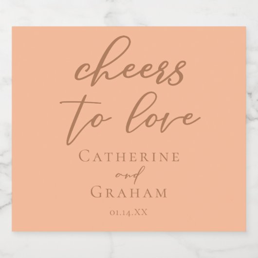 Perzik bruiloft Proost op Liefde Sparkling Wijnetiket (Enkel label)