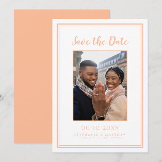 Perzik Bruiloft Verloving Afbeelding Moderne Foto Save The Date (Voorkant / Achterkant)