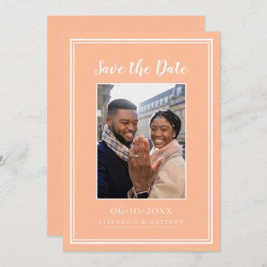 Perzik Bruiloft Verloving Foto Afbeelding Modern Save The Date (Voorkant / Achterkant)