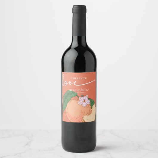 Perzik bruiloft wijn label aangepaste gunst wijn etiket (Voorkant)