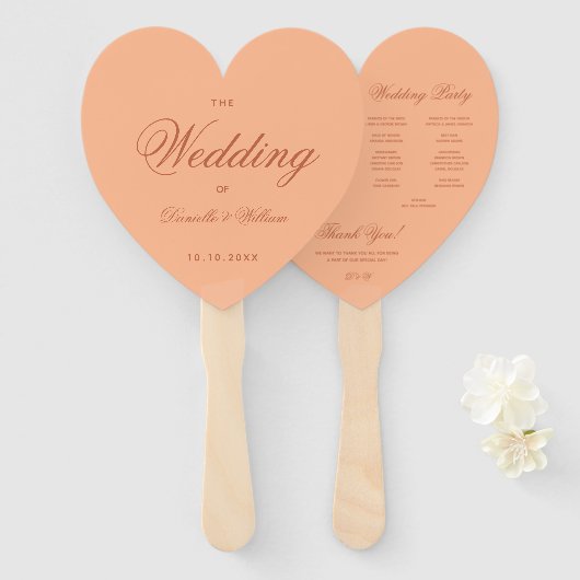 Perzik Bruin Huwelijksprogramma Eenvoudig Hartschr Handwaaier (Voorkant en achterkant)