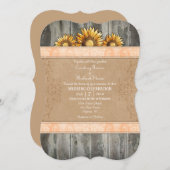 Perzik Bruin Rustiek Zonnebloem Bruiloft Uitnodige Kaart (Voorkant / Achterkant)