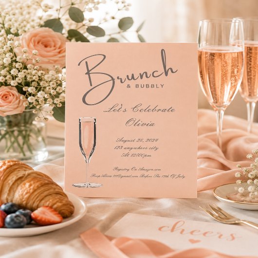 Perzik brunch en bruisende bruiloft uitnodiging 