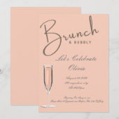 Perzik brunch en bubbelige bruidsuitnodiging  save the date (Voorkant / Achterkant)