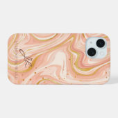 Perzik Cake Marmer Goud Glitter Aanpasbaar iPhone 15 Case (Achterkant horizontaal)