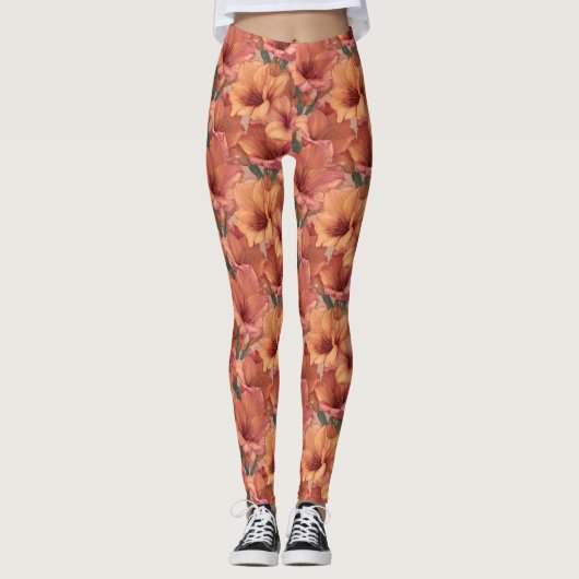 Perzik Cardio Amaryllis Esthetische Dank Geschenke Leggings (Voorkant)