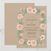 Perzik Champagne Ranunculus Eucalyptus Bruiloft Kaart (Voorkant / Achterkant)