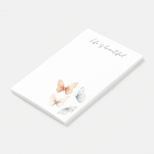 Perzik Chic Blauwe Vlinders Post-it® Notes (Schuin)