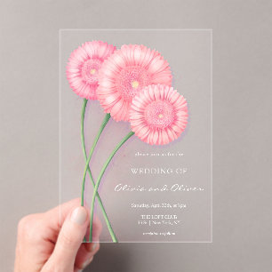 Perzik Chrysanthemum Bruiloft Acryl Uitnodigingen