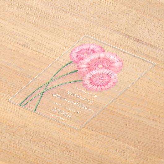 Perzik Chrysanthemum Bruiloft Acryl Uitnodigingen (Laagn)