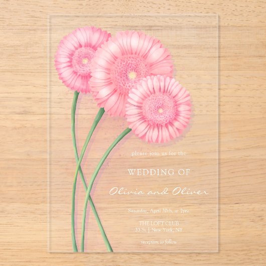 Perzik Chrysanthemum Bruiloft Acryl Uitnodigingen (Voorkant)