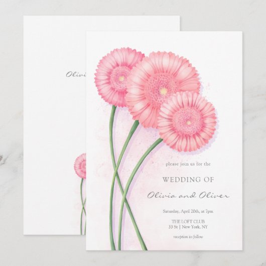 Perzik Chrysanthemum Bruiloft Kaart (Voorkant / Achterkant)