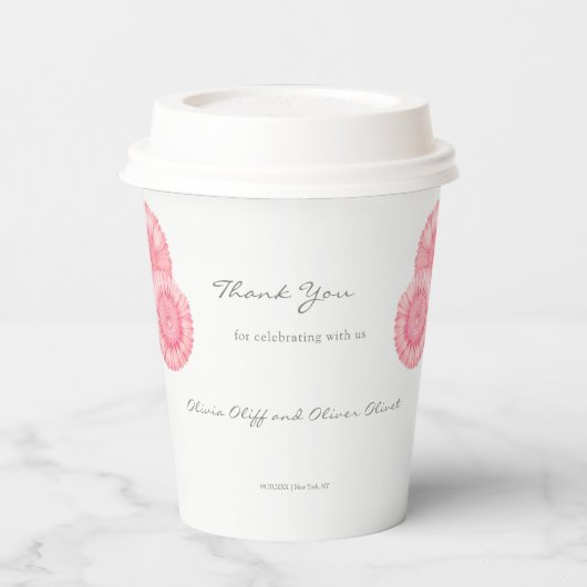 Perzik Chrysanthemum Bruiloft Papieren Bekers (Links)