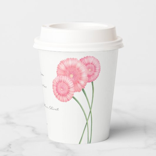 Perzik Chrysanthemum Bruiloft Papieren Bekers (Achterkant)