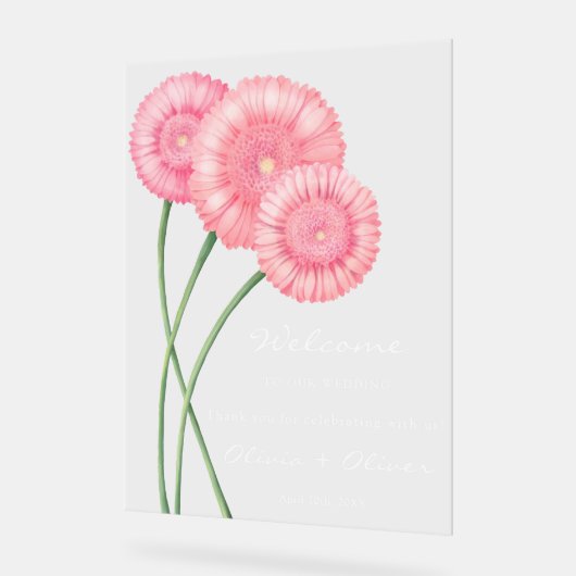 Perzik Chrysanthemum Bruiloft Welkom Acryl Bord (Hoek)