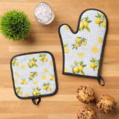 Perzik Citroen Gingham Ovenwant & Pannenlap Set (Top down)