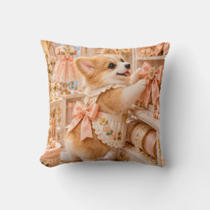 Perzik Corgi Lintwinkel Bloem Atelier Kussen