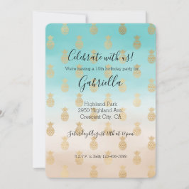 Perzik Crème Aqua Ombre Goud Ananassen Verjaardag Kaart