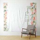 Perzik Crème Bloem Bruiloft Photo Booth Achtergron Wandkleed (In Situ (horizontaal))