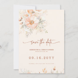 Perzik Crème Bloemen Bruiloft Save The Date