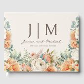 Perzik crème bloemen eucalyptus bruiloft gastenboek (Voorkant)