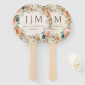 Perzik crème bloemen eucalyptus bruiloft handwaaier (Voorkant en achterkant)