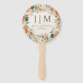 Perzik crème bloemen eucalyptus bruiloft handwaaier (Voorkant)