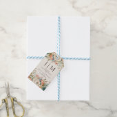 Perzik Crème Bloemige Monogram Huwelijk Cadeaulabel (Met Touw)