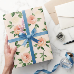 Perzik Crème Bloemrijke Bruidsdouche Cadeaupapier