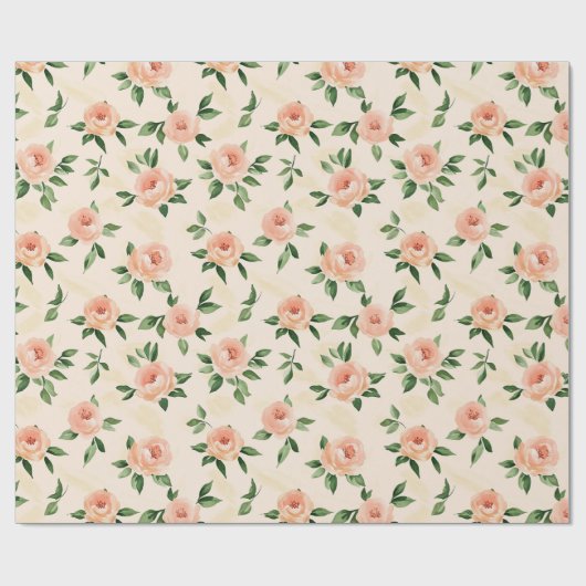 Perzik Crème Bloemrijke Bruidsdouche Cadeaupapier (Vlak)