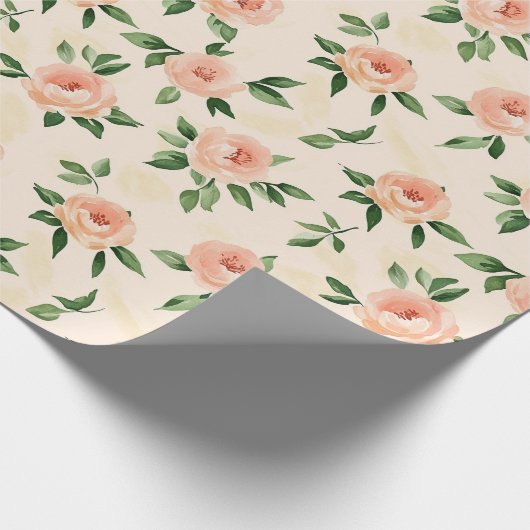 Perzik Crème Bloemrijke Bruidsdouche Cadeaupapier (Hoek)